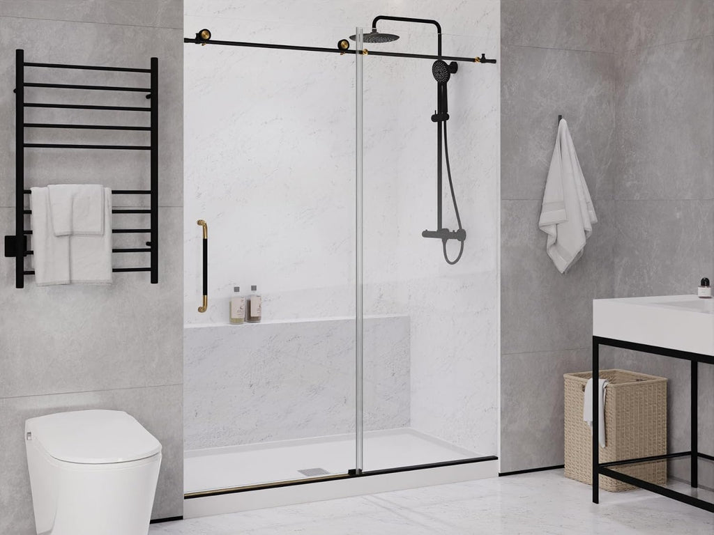 ANZZI Frameless Shower Door 76' x 60' Frameless Shower Door with Sliding - Matte Black and Brushed Gold - Madam Series