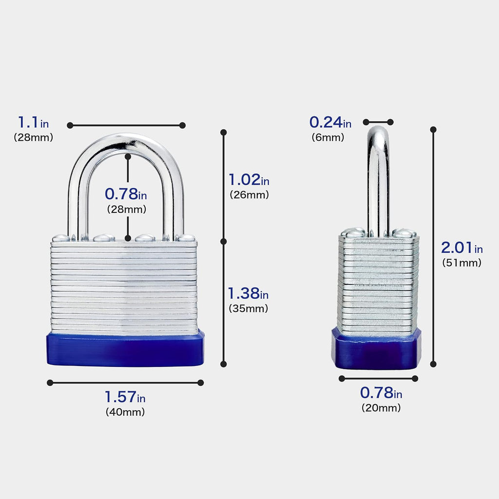 Lock Outdoor Padlocks, Laminated keyed Padlock, 1-9/16 in Wide Body, Padlock Set with Keys (60Pack)