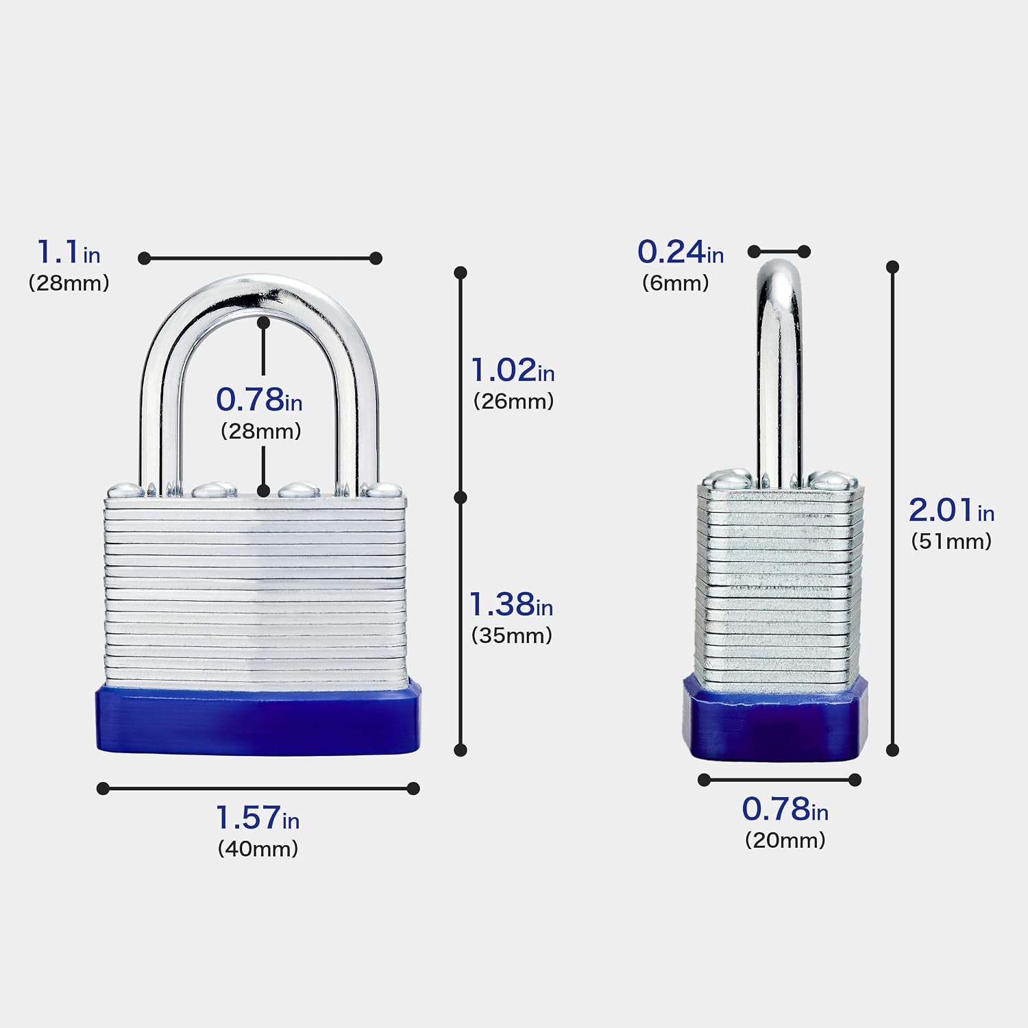 Lock Outdoor Padlocks, Laminated keyed Padlock, 1-9/16 in Wide Body, Padlock Set with Keys (60Pack)