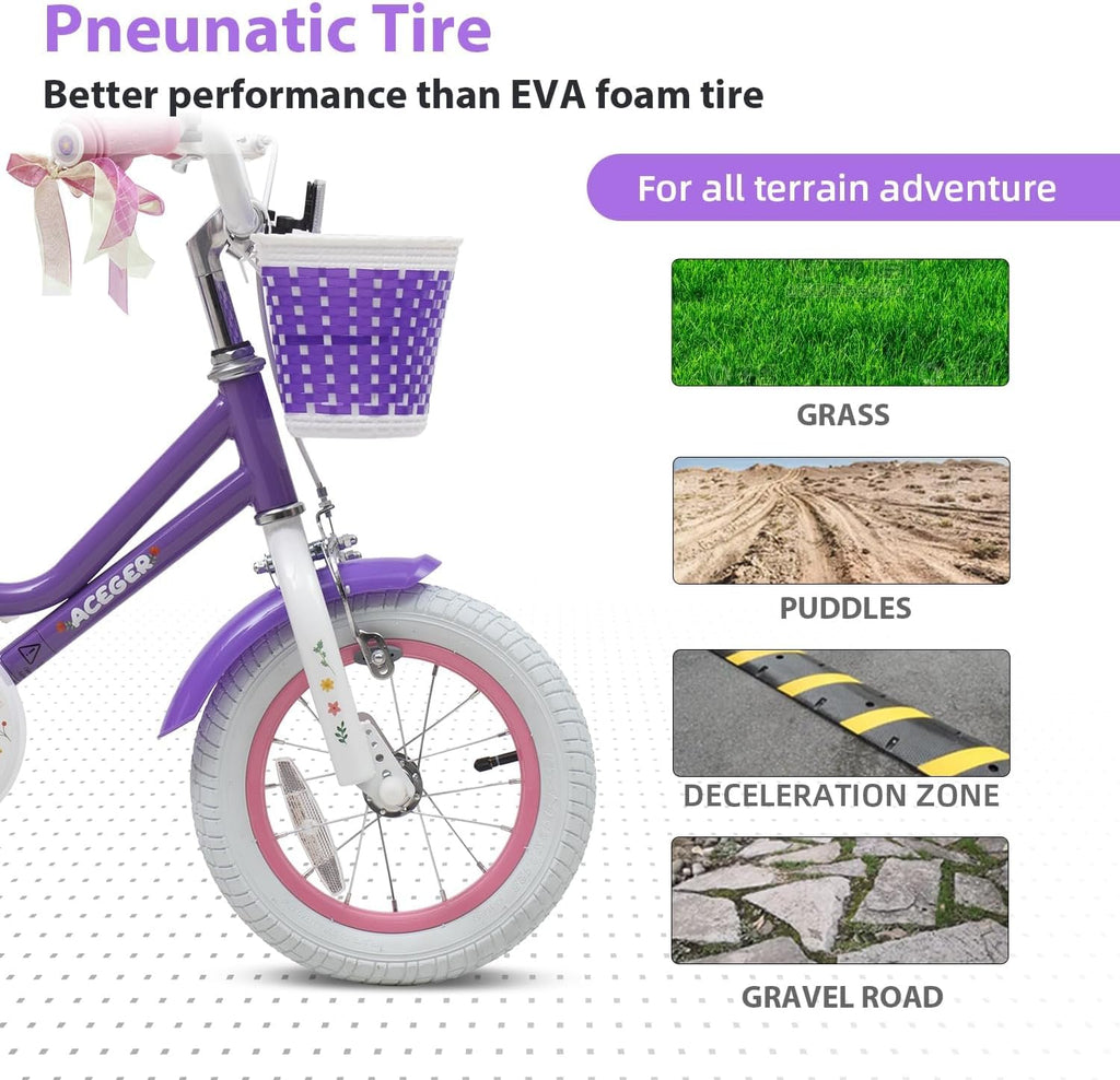 Bixike Princess Style Girls Bike with Basket for 2-13 Years Old Kids and Toddlers, 12 14 16 18 Inch Bicycle for Children with Training Wheels and Streamers, 20 Inch with Kickstand, Multiple Colors