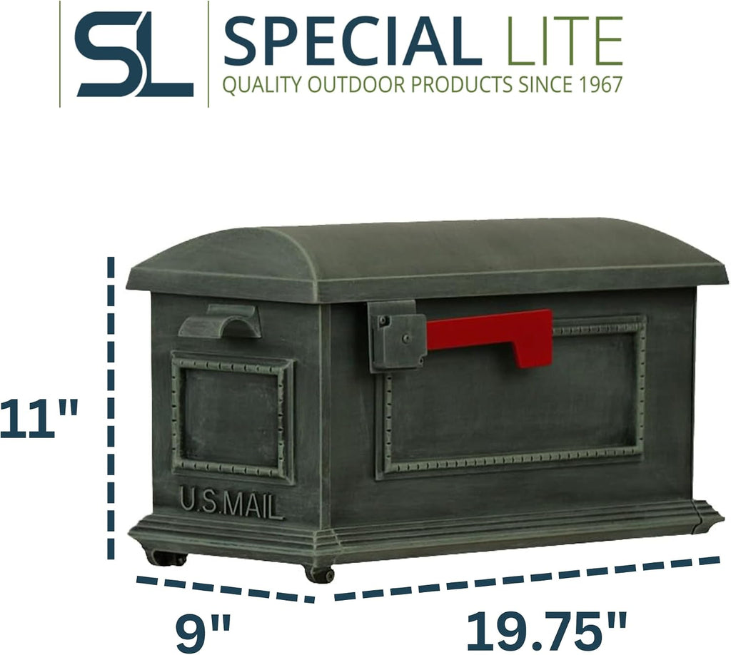 Special Lite Traditional Curbside Mailbox - Verde Green Aluminum Mailbox for Post Mount - SCT-1010-VG