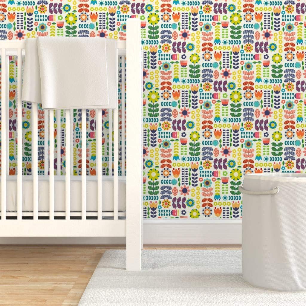 Spoonflower Swedish Folk Art Peel and Stick Removable Wallpaper | Roll 24' x 144' | Hygge Rainbow Floral Cute Modern | Self-adhesive, removable and renter-friendly