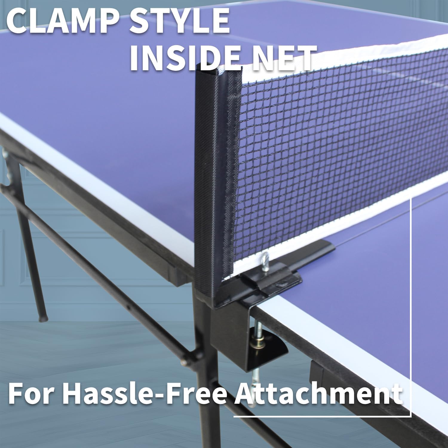 Ping Pong Table Foldable & Portable 6/8/9FT Table Tennis Table Set for Indoor & Outdoor Games with Net & Post, 2 Table Tennis Paddles and 3 Balls (Blue-8FT with Wheels)