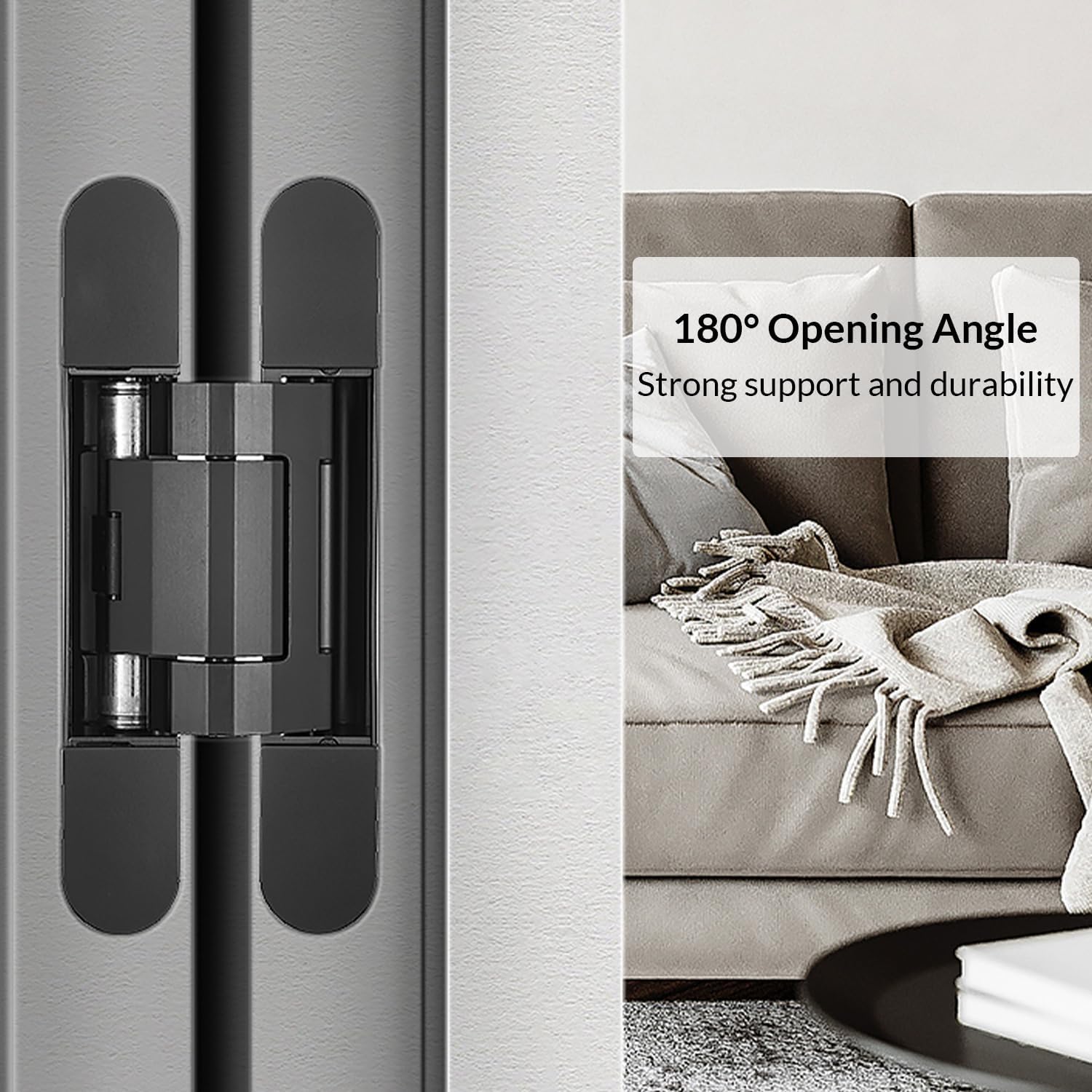 3 Pack Invisible Hydraulic Hinge 3D Adjustable Heavy Duty Hidden Door Hinge 180 Swing Automatic Door Close Cushioning Mortise Mount Concealed Cross Hinge Load Bearing 100KG, Grey