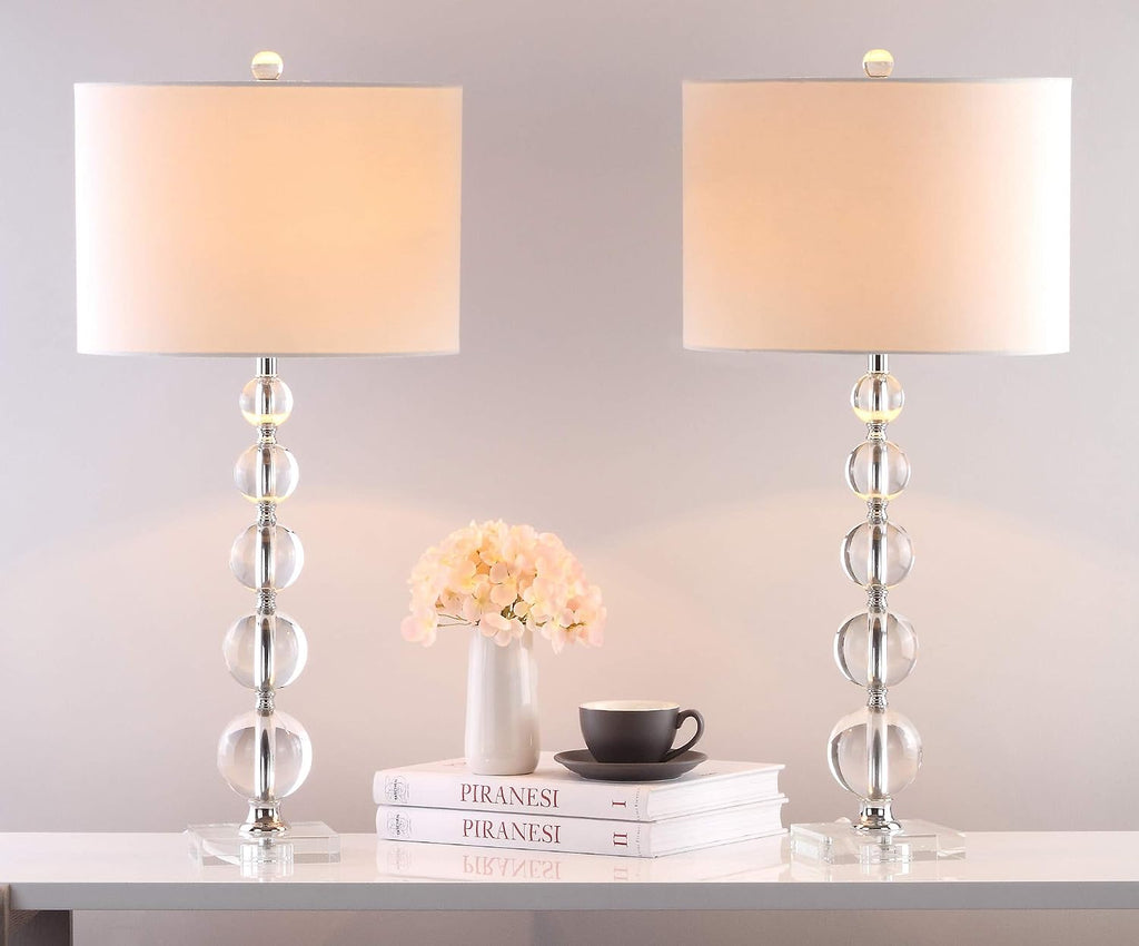 SAFAVIEH Lighting Collection – Set of 2 Liam Stacked Crystal Ball 29-Inch Table Lamps, LED Bulbs Included, Bedroom Living Room Home Office (LIT4112A-SET2)