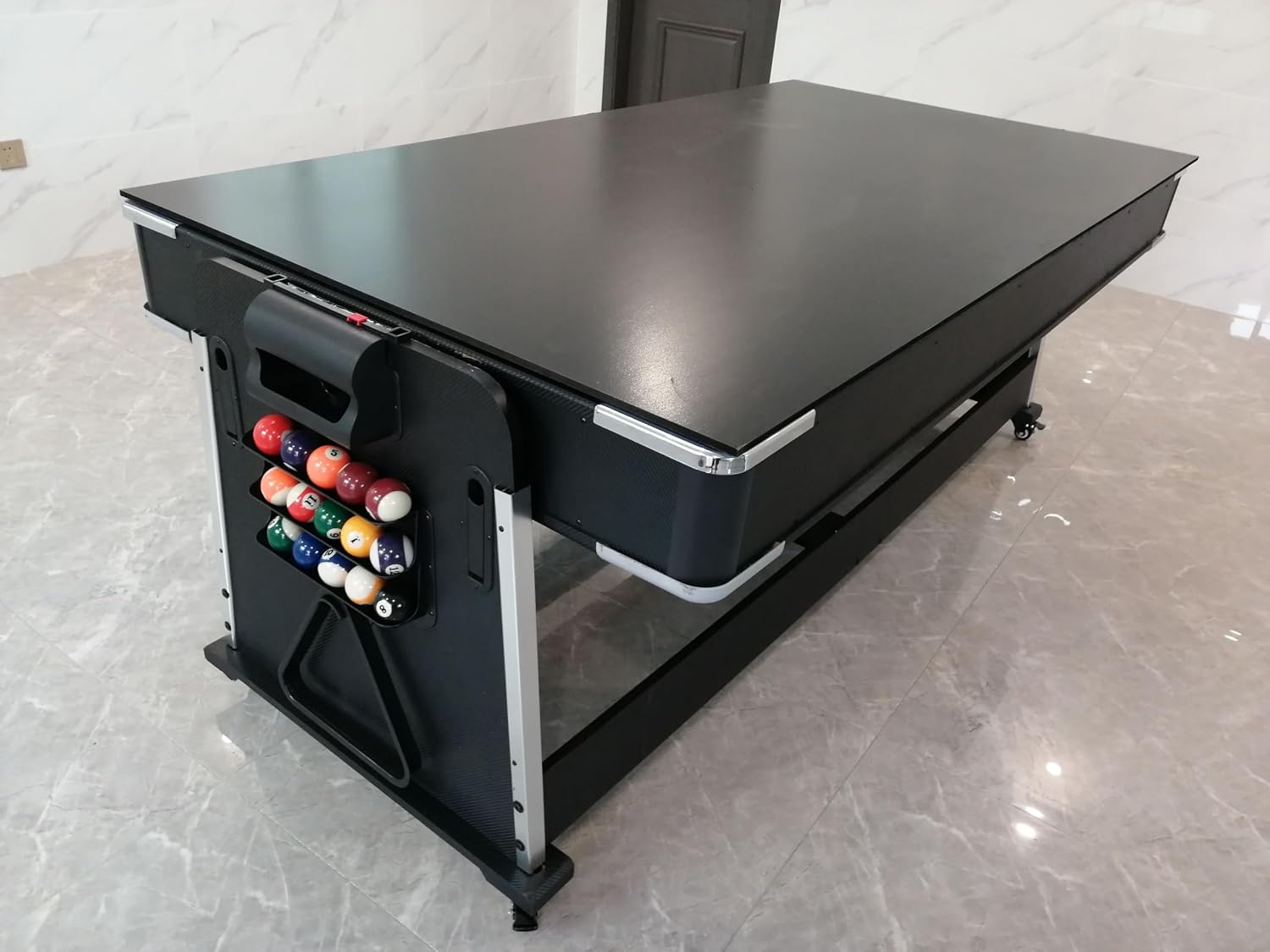 3-in-1 Convertible Pool Table, 7 Ft, Black, Indoor Outdoor Gaming Table with Air Hockey, Table Tennis, Billiards, Portable Design with No Wheels