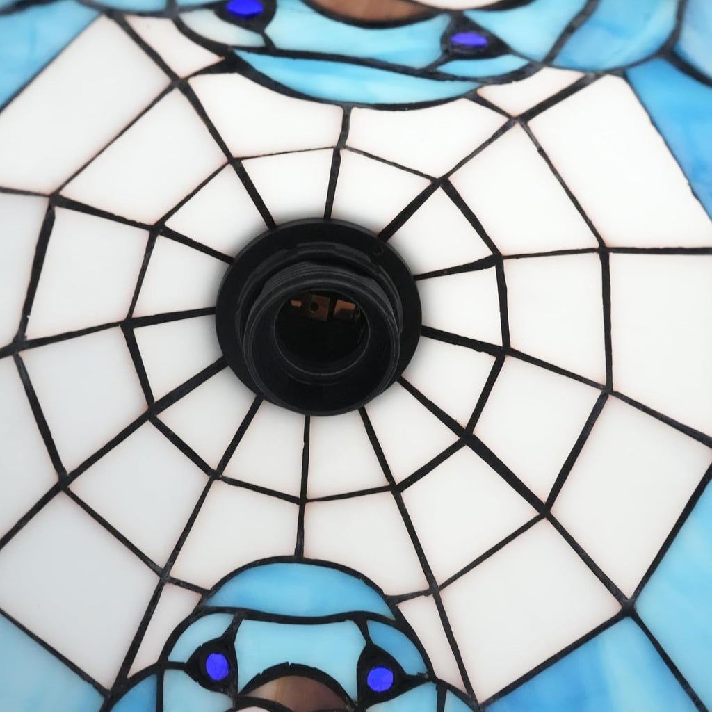 Tiffany Table Lamp Blue Walrus Stained Glass Bedside Lamp Tiffany Style S Metal Leaves Desk Light for Home Living Room Office Dormitory Bar Family Friends Gift