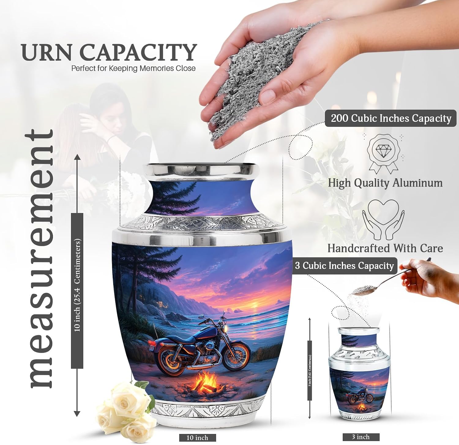 Urn for Ashes Adult Male Motorcycle Theme - Purple Funeral Urns for Adult Ashes Men- Decorative Urns for Human Female Mom - Cremation Ash Holder Keepsake, Set of 5-10 Inch, 3 Inch