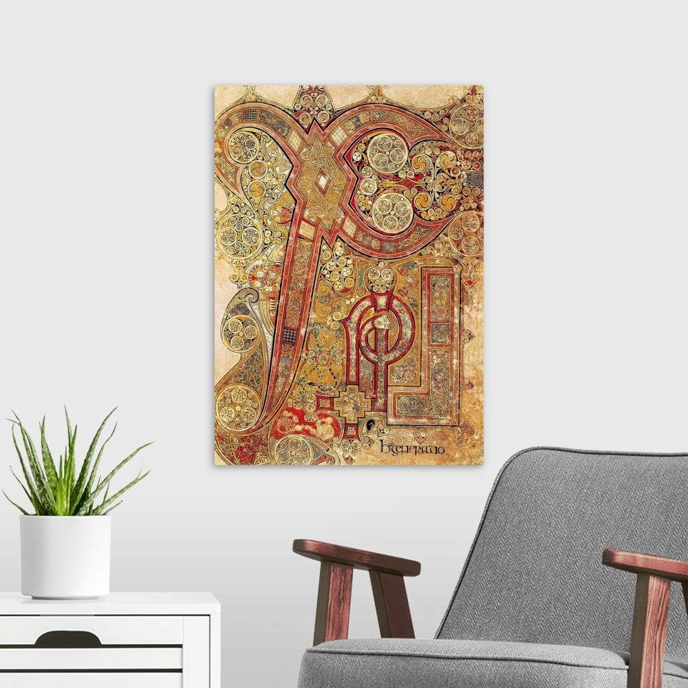GREATBIGCANVAS Book of Kells. 8th-9th c. Chapter Letter Canvas Wall Art Print, History Home Decor Artwork,