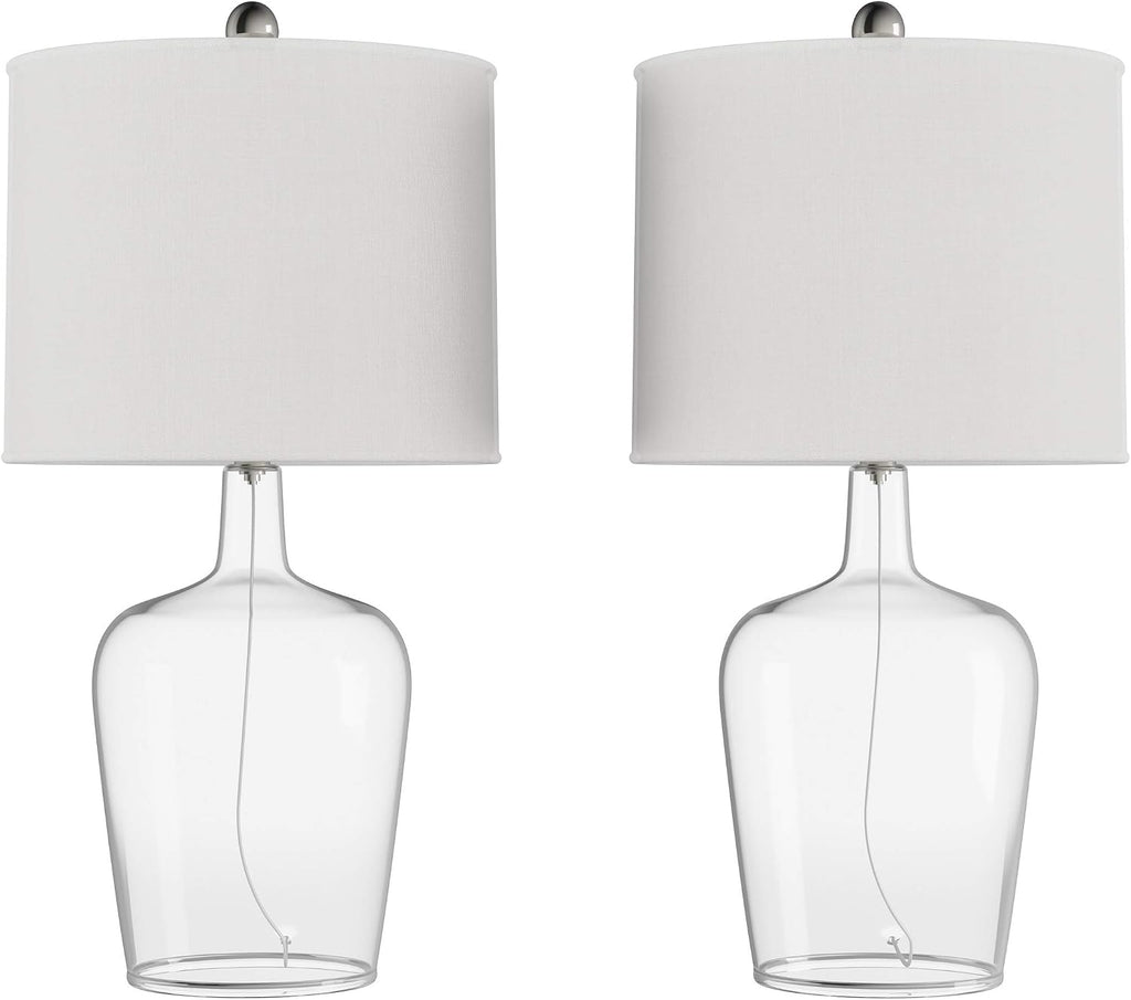 Table Lamps – Set of 2 Cloche Style Glass Modern Farmhouse Lighting for Living Room, Bedroom or Office – Energy Efficient LED by Lavish Home