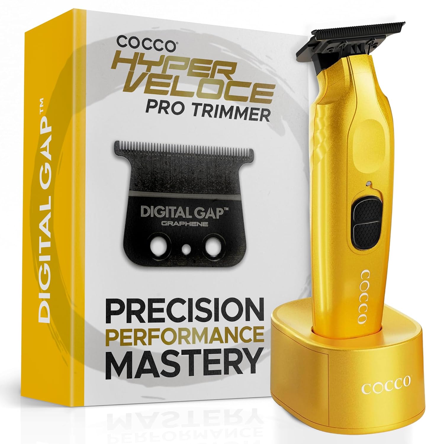 Cocco Hyper Veloce Pro Trimmer, Digital Gap Graphene Blade Edger, High-Torque Brushless BLDC Motor, Cordless, All-Metal Design, Lithium-Ion Battery, Charging Base Included