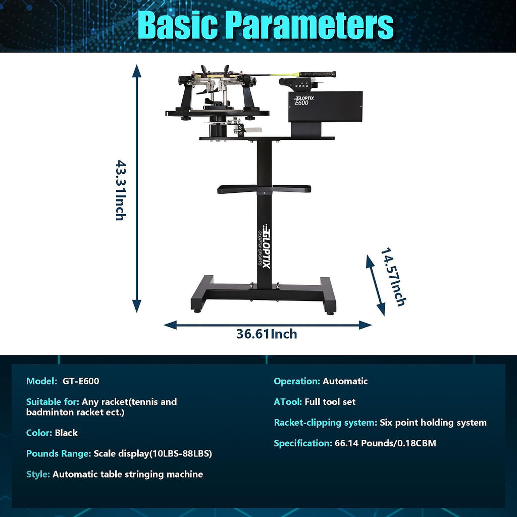 GT-E600 Electronic Tennis Racket Stringing Machine Digital Desktop Progression String Tools, with Tools and Accessories