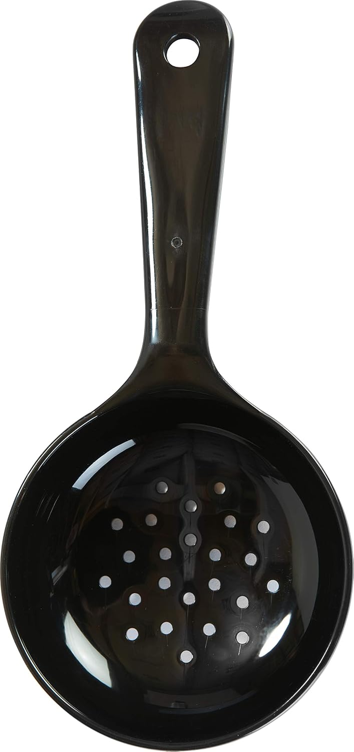 Carlisle FoodService Products 496703 Perforated Short Handle Portion Control Spoon, 6.0 fl oz, Black