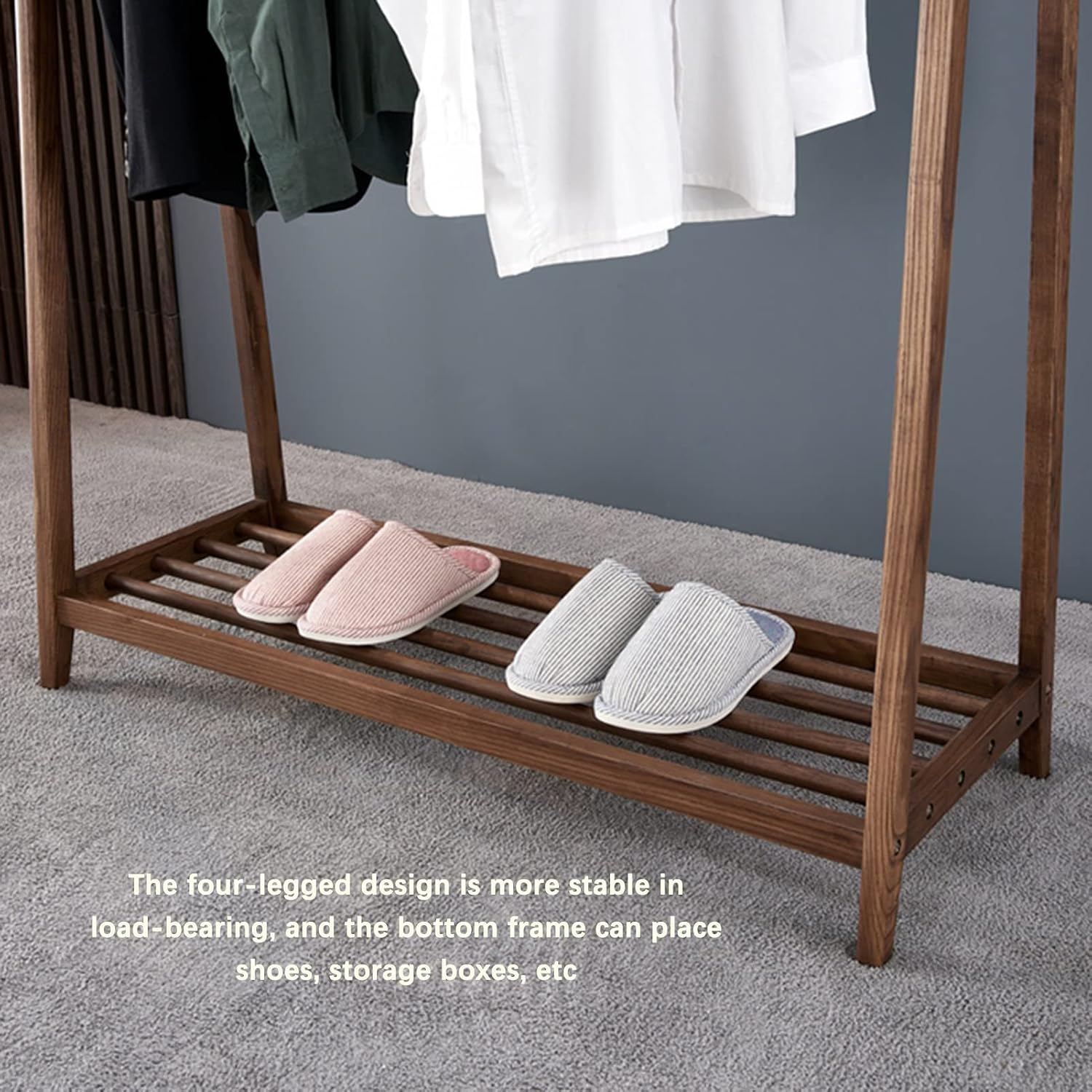 Coat Rack Stand Clothes Rack Stand, Multifunctional Wooden Storage Holder, Garment Hat Handbag Shoe Shelves, Hall Entryway Bedroom Office Organiser, (Brown-80x40x170CM