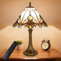 12 Inch Baroque Style Tiffany Table Lamp, Vintage Stained Glass Desk Lamp with Remote Control, 3 Color Temperature & Brightness Level for Office Home Bedroom Living (White)