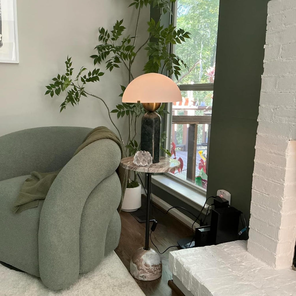Modern Dome Shaped Table Lamp Mid-Century Accent Lamp Green Marble Desk Lamp Contemporary Living Room Side Lamps Bedroom Bedside Nightstand Light with Frosted Glass Shade