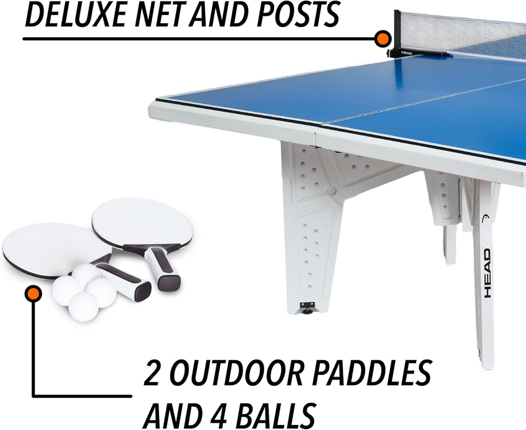 HEAD Full-Size Outdoor Ping Pong Table - 9ft x 5ft - Complete Table Tennis Set with Two Paddles & Three Balls - All-Weather Composite Surface for Outdoor Games - Quick Pop-Up Setup & Ping Pong Paddles