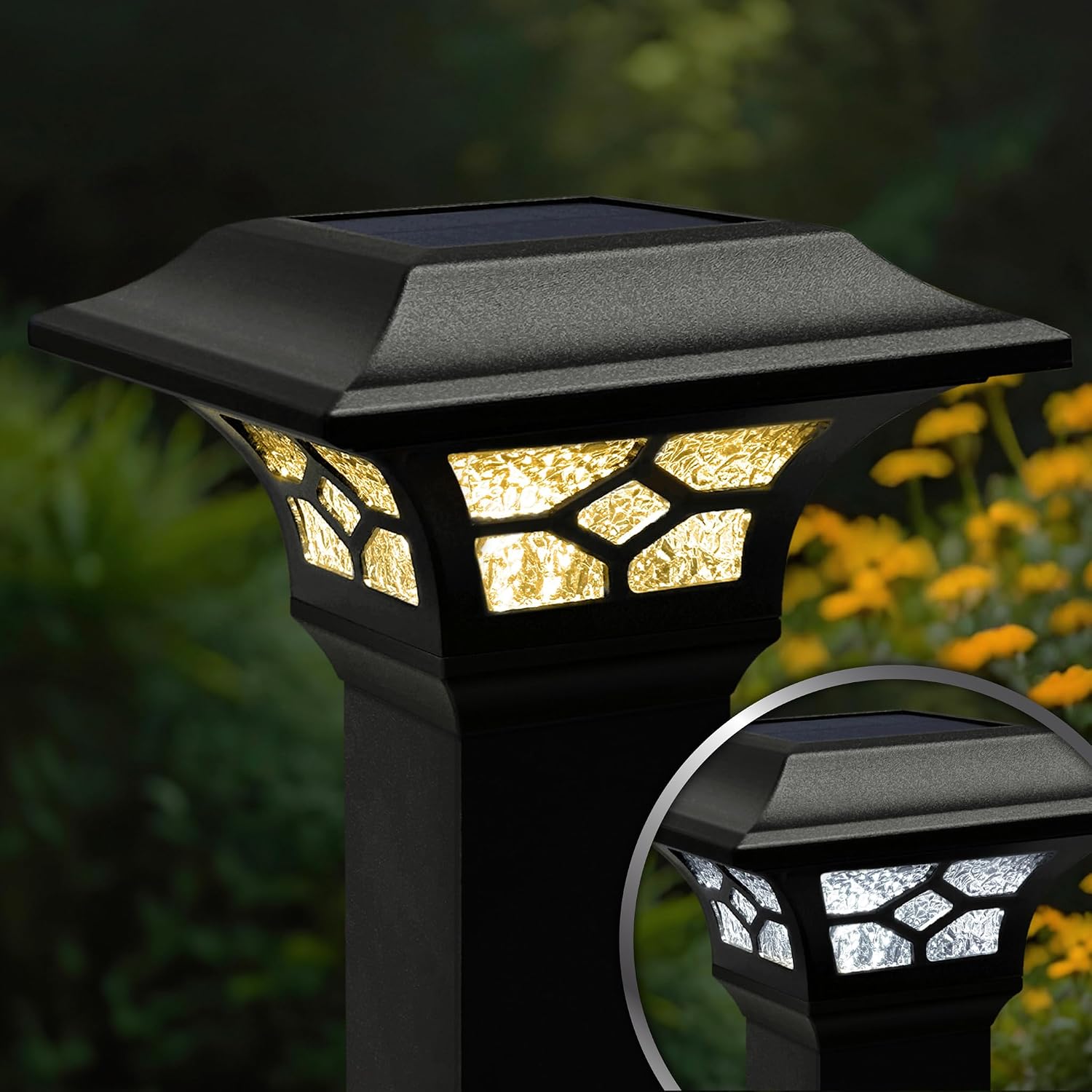 Classy Caps Kingston Solar Post Cap,- Fits 2' x 2', 2.5' x 2.5' and 3' x 3' Posts, Black Powder Coated Aluminum (6)