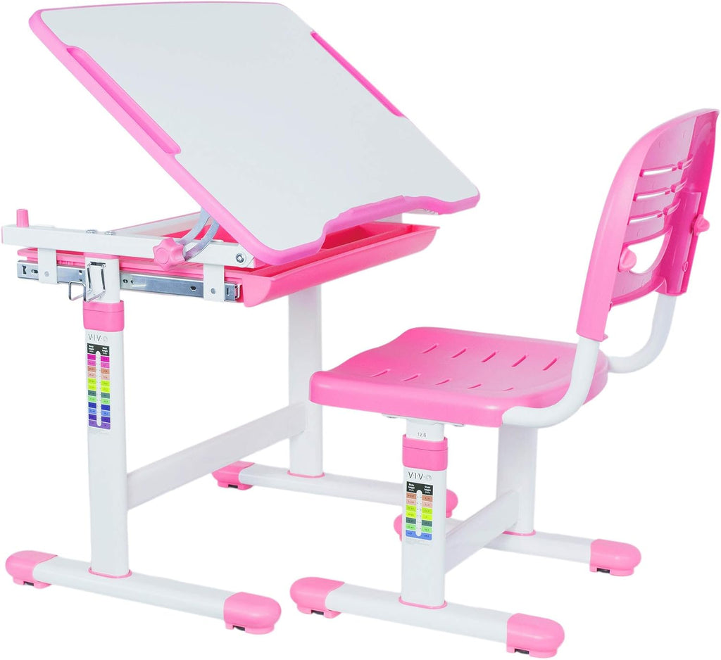 VIVO Pink Height Adjustable Children's Desk and Chair Set | Kids Interactive Workstation