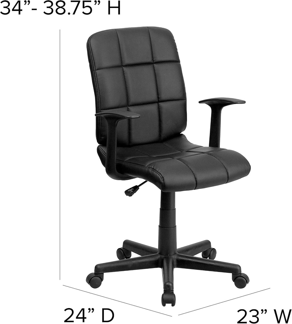 Flash Furniture Clayton Mid-Back Black Quilted Vinyl Swivel Task Office Chair with Arms
