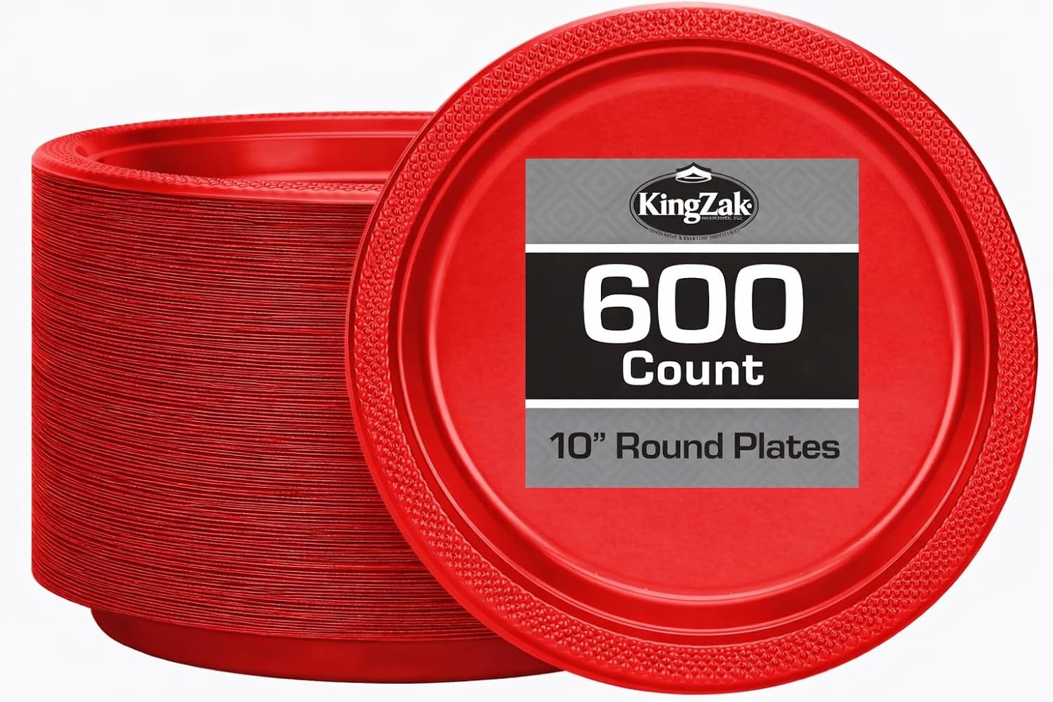 Hanna K. Signature Red Plastic Plates 10 Inch 600 Count – Heavy Duty Disposable Dinner Plates Bulk for Catering, Weddings & Events