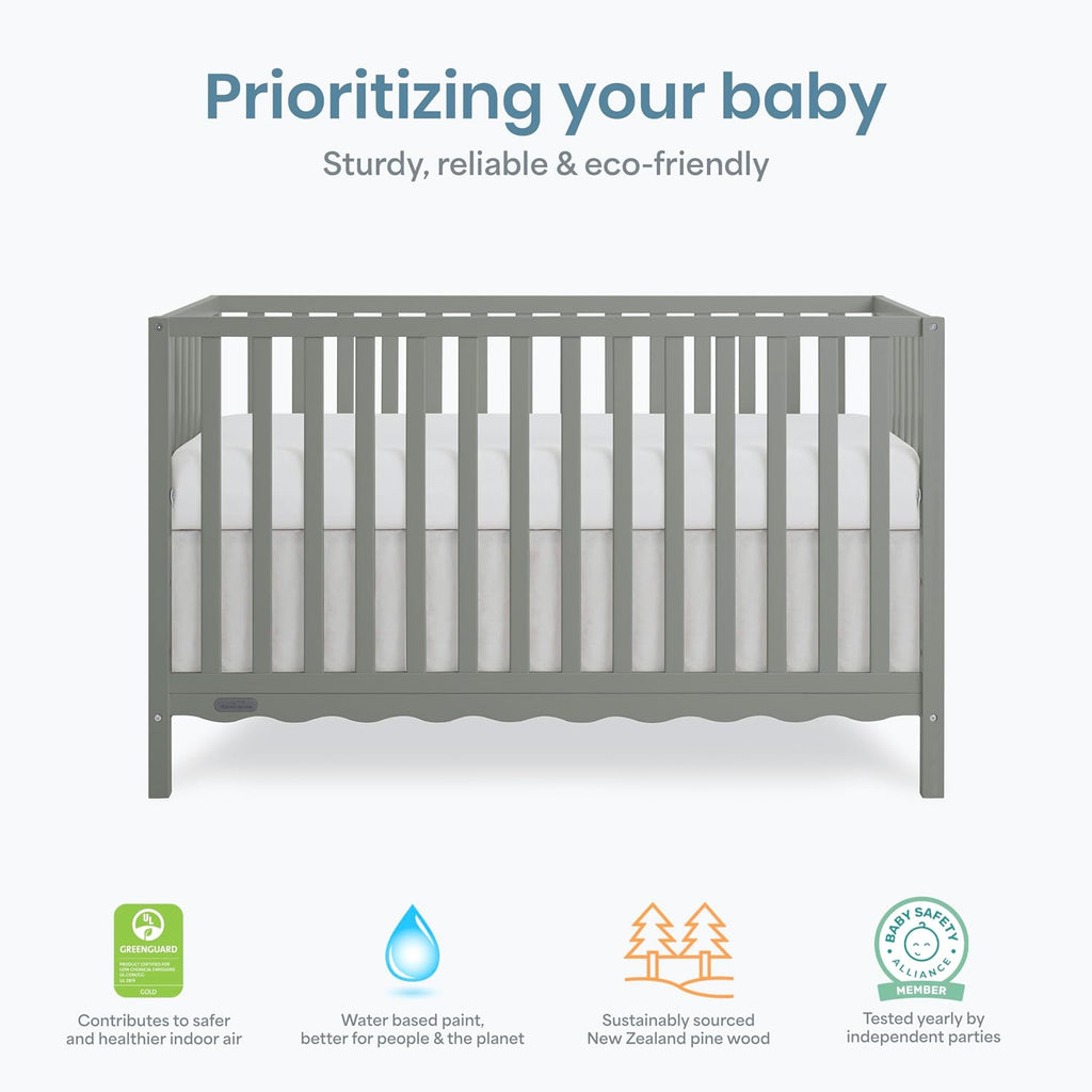 Dream On Me Synergy Wave 5-in-1 Convertible Crib, GREENGUARD Gold, Seagrass