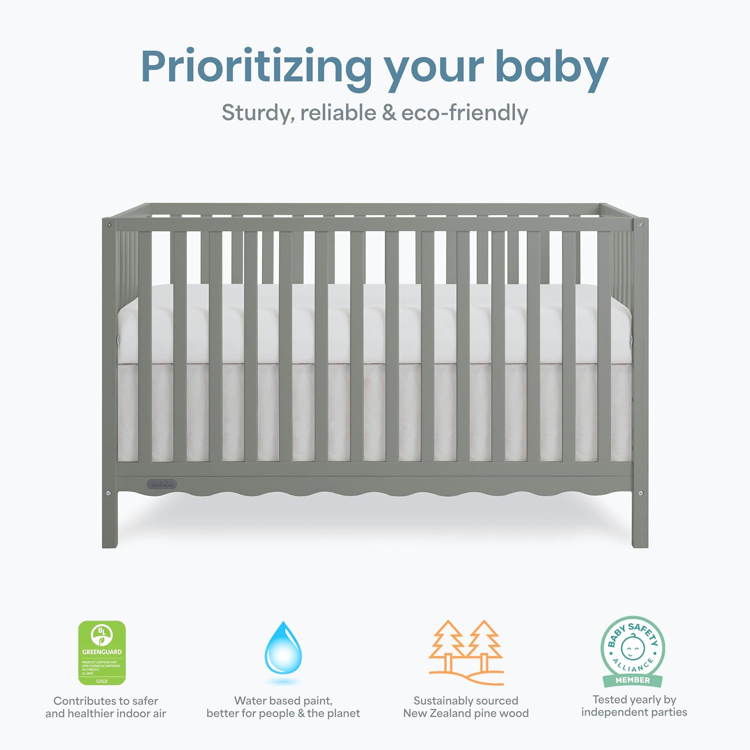 Dream On Me Synergy Wave 5-in-1 Convertible Crib, GREENGUARD Gold, Seagrass