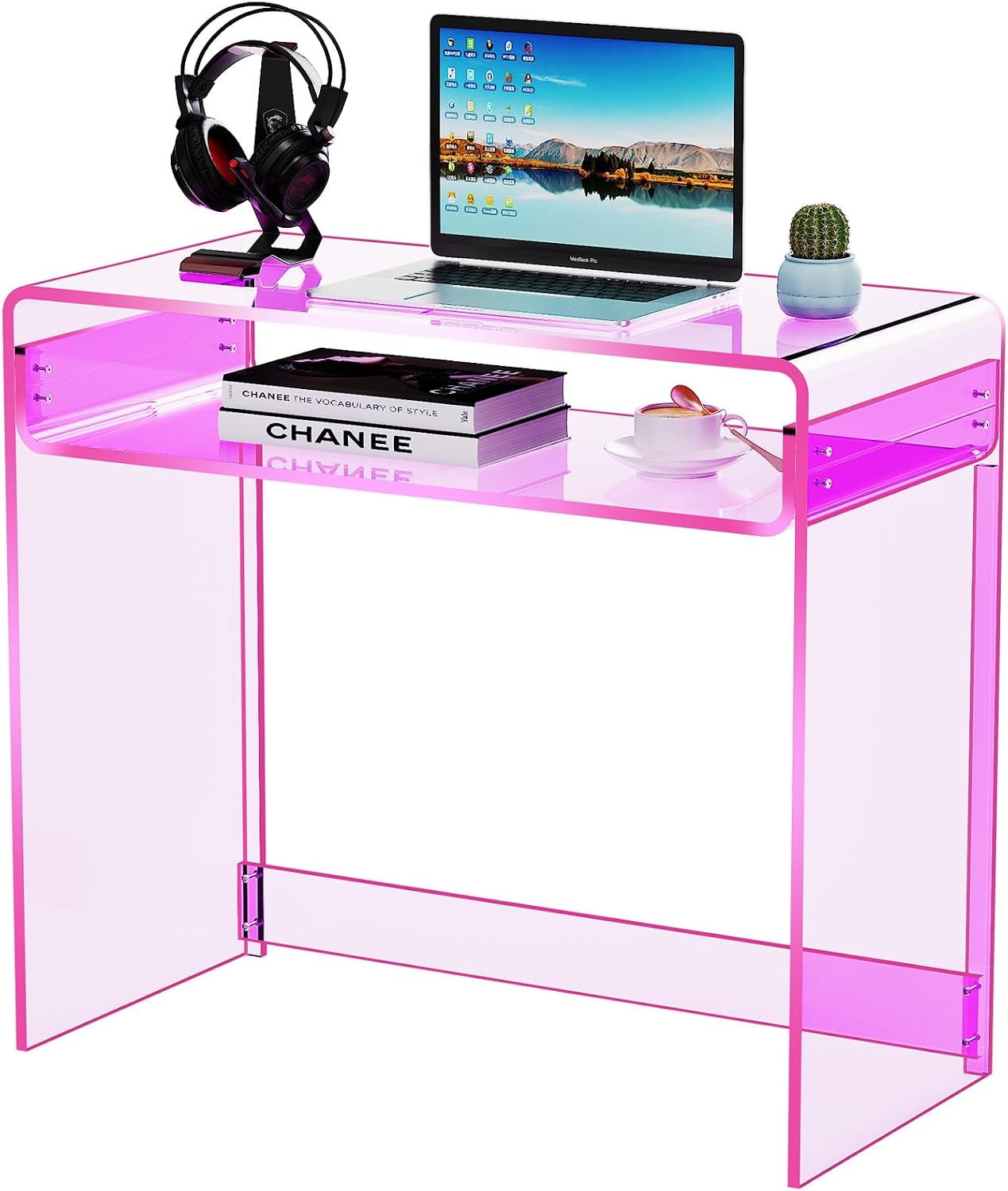 Acrylic Desk Laptop Workstation Study Table Home Office Console Tables Entrance Table Decor (Pink)