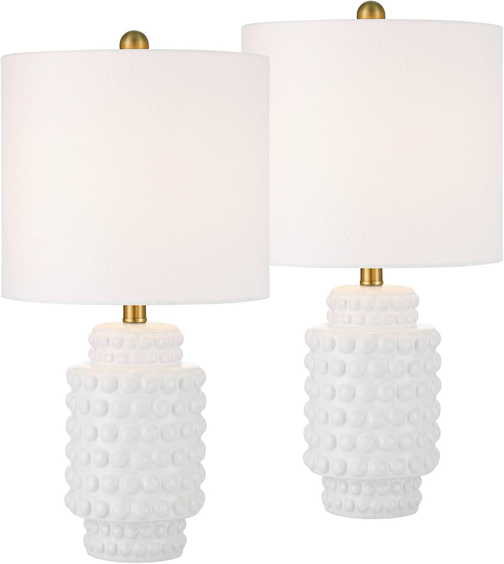360 Lighting Hobnail 22 1/2' High Small Modern Accent 3-Way Table Lamps Set of 2 White Ceramic Fabric Shade Living Room Bedroom Bedside Nightstand House Office Home Reading Kitchen Entryway Console