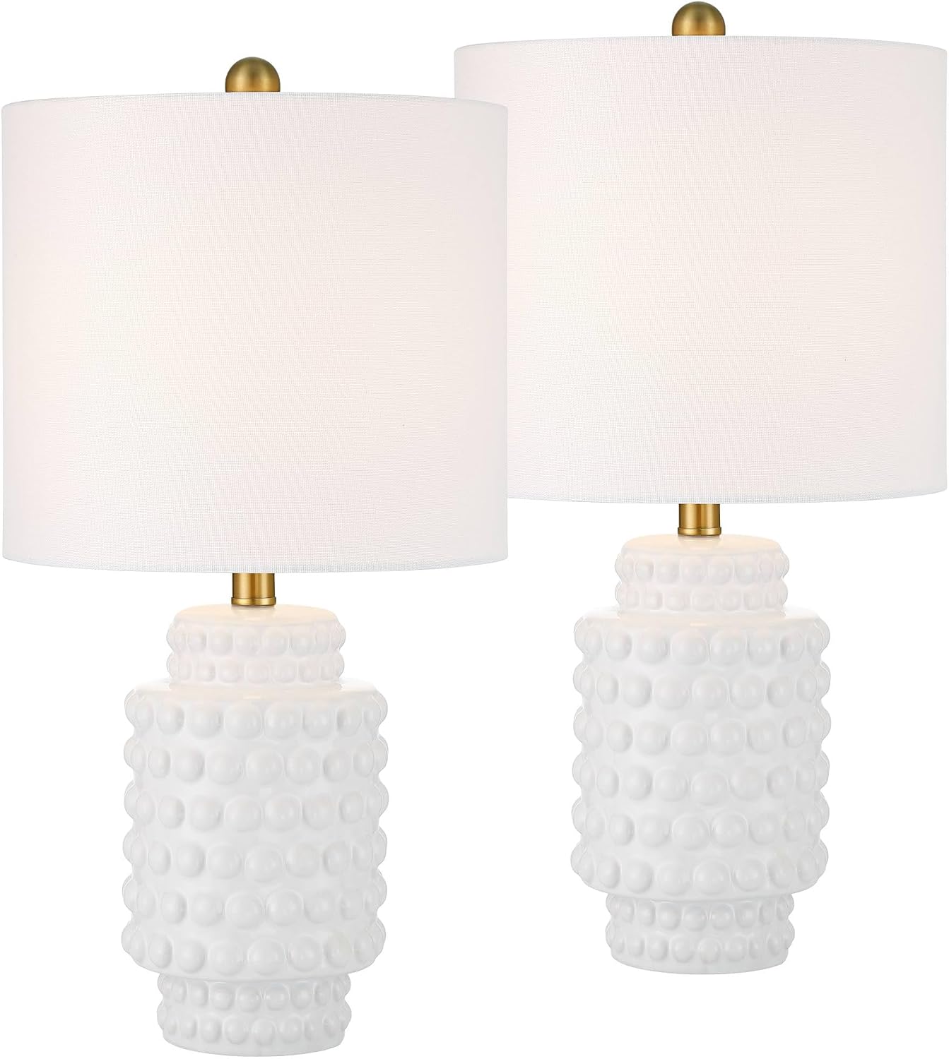 360 Lighting Hobnail 22 1/2' High Small Modern Accent 3-Way Table Lamps Set of 2 White Ceramic Fabric Shade Living Room Bedroom Bedside Nightstand House Office Home Reading Kitchen Entryway Console