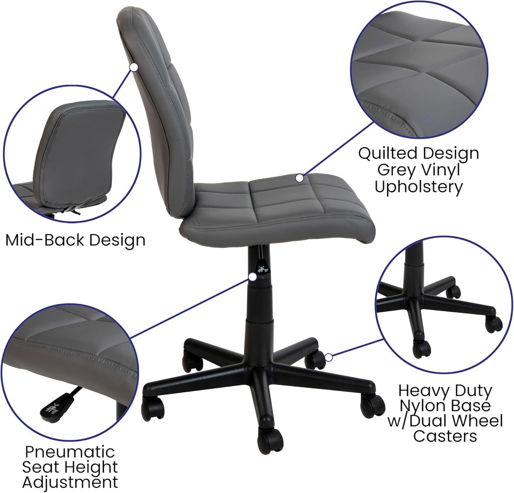 Flash Furniture Clayton Mid Back Swivel Task Chair - Gray Vinyl Upholstery - Tufted Back and 360° Swivel