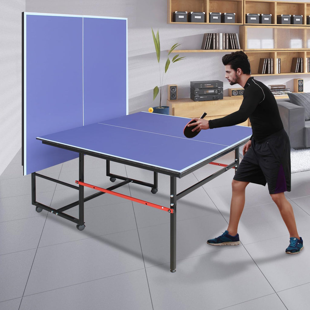 4/6/8/9 ft Professional Table Tennis Table Ping-Pong Tables Set Foldable & Portable Tables with Removable Net 2 Table Tennis Paddles and 3 Balls Easy Assembly