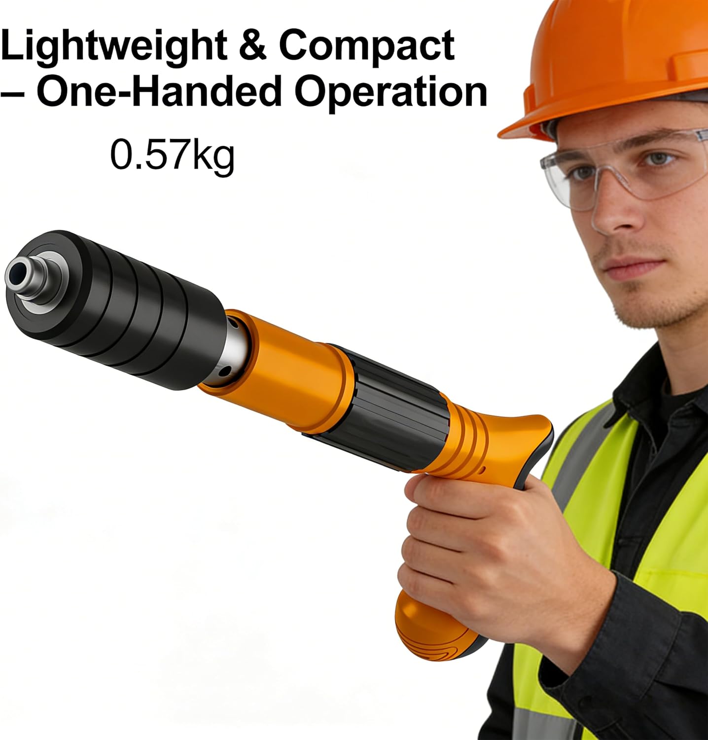 Manual Rivet Gun Tool with 100 Steel Nails, Double Silencer Design, Concrete Wall Anchor Fastener for Brick, Wood, Aluminum, Metal Construction with Carrying Case