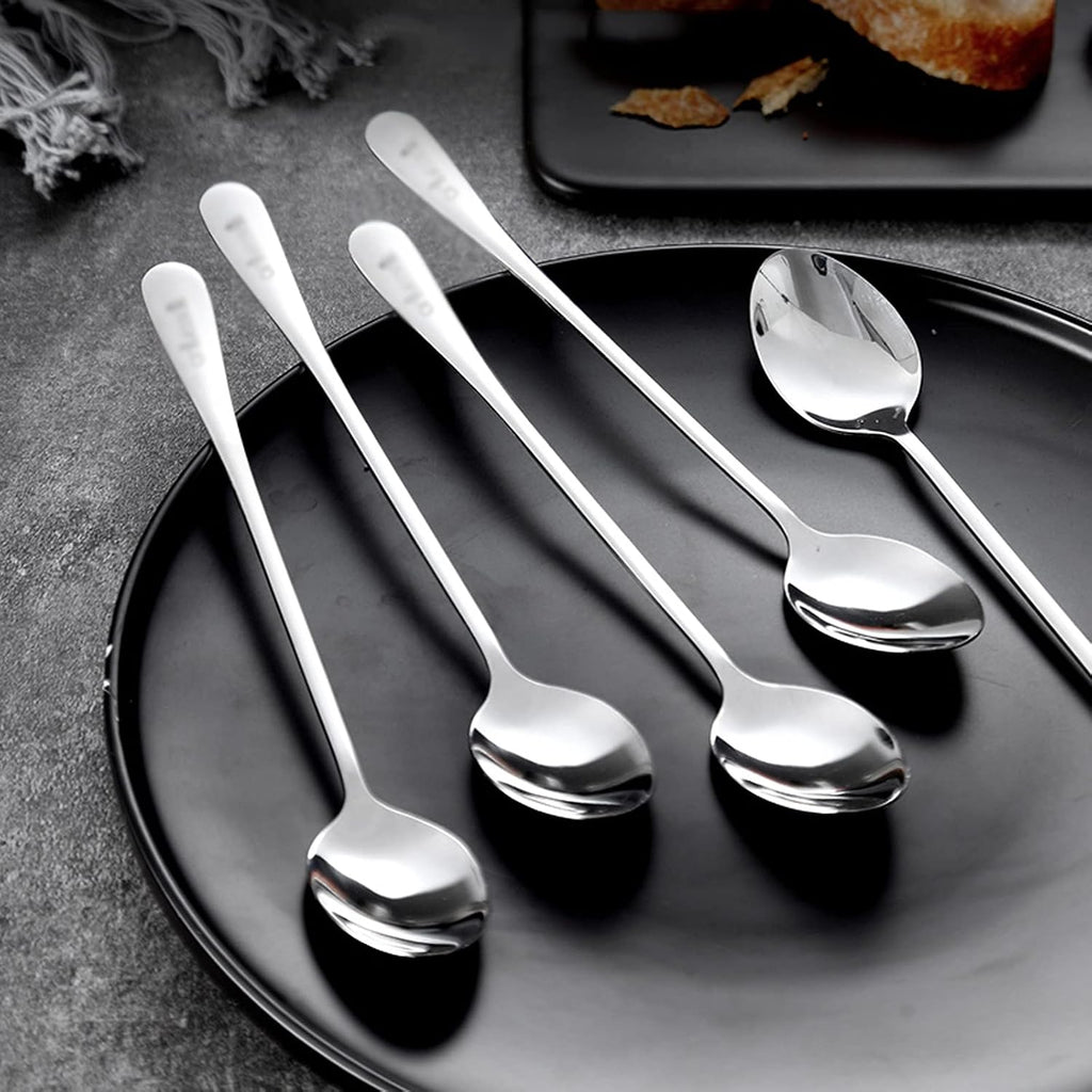 Spoons 7.5-Inch Long Handle Spoons Set Espresso Spoons Ice Cream Spoon Stainless Steel Small Spoons for Dessert Flatware Set of 6 Tablespoon