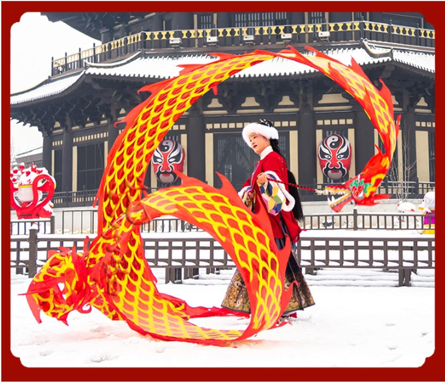 Lion Dance Dragon Dance for Outdoor 8m/26.2FT Chinese Dragon Dance Wulong Flowy Ribbon Streamer for Fitness Exercise Performance Lion Dance Crafts Traditional Festivals(Purple)