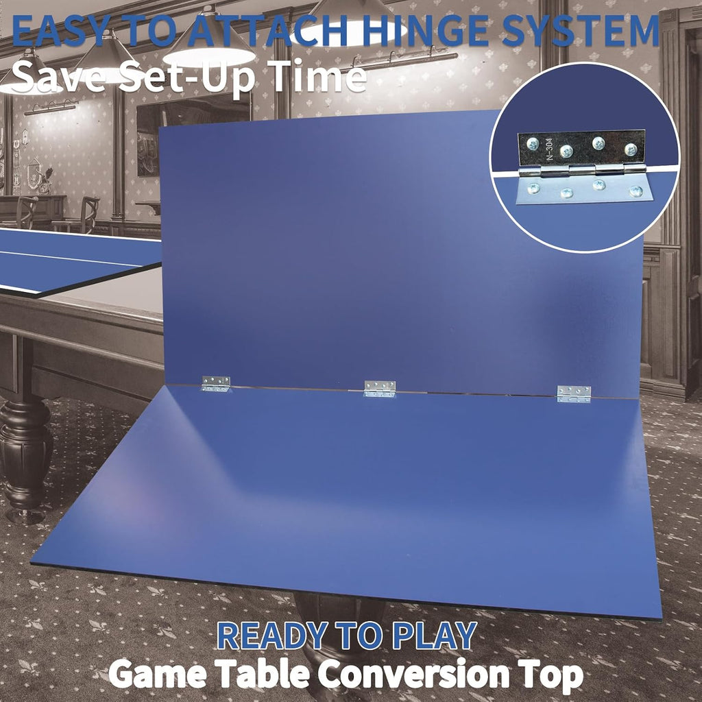 Foldable Ping Pong Table Top for Billiard Table, 9x5FT Table Tennis Table Topper for Pool Table, Indoor Outdoor Portable Table Tennis Conversion Top w/Net & Foam Padding