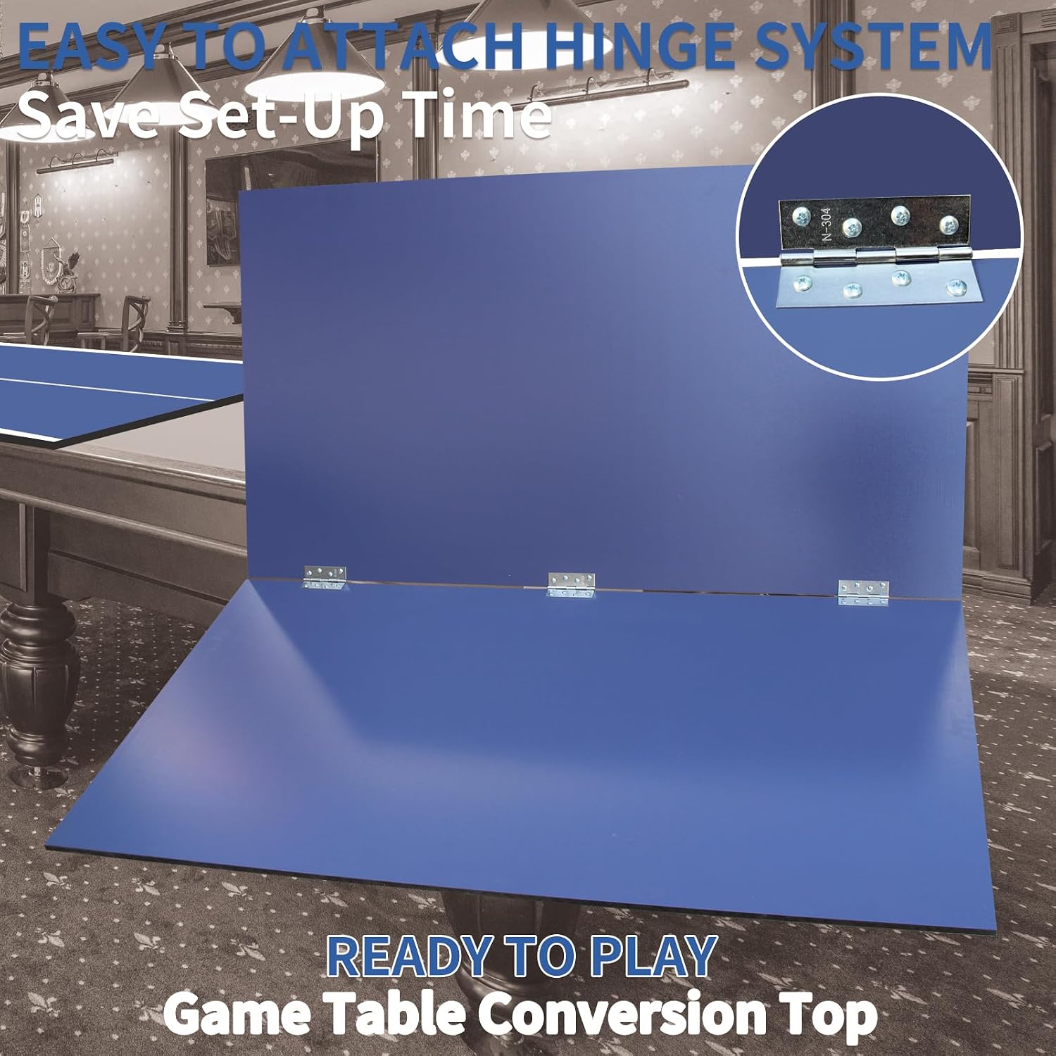 Foldable Ping Pong Table Top for Billiard Table, 9x5FT Table Tennis Table Topper for Pool Table, Indoor Outdoor Portable Table Tennis Conversion Top w/Net & Foam Padding