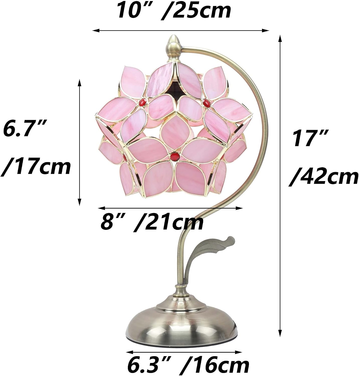 Bieye L10832 Tiffany Style Stained Glass Flower Petal Table Lamp with Brass Base for Home Décor (Pink, 8' Apple Blossom)