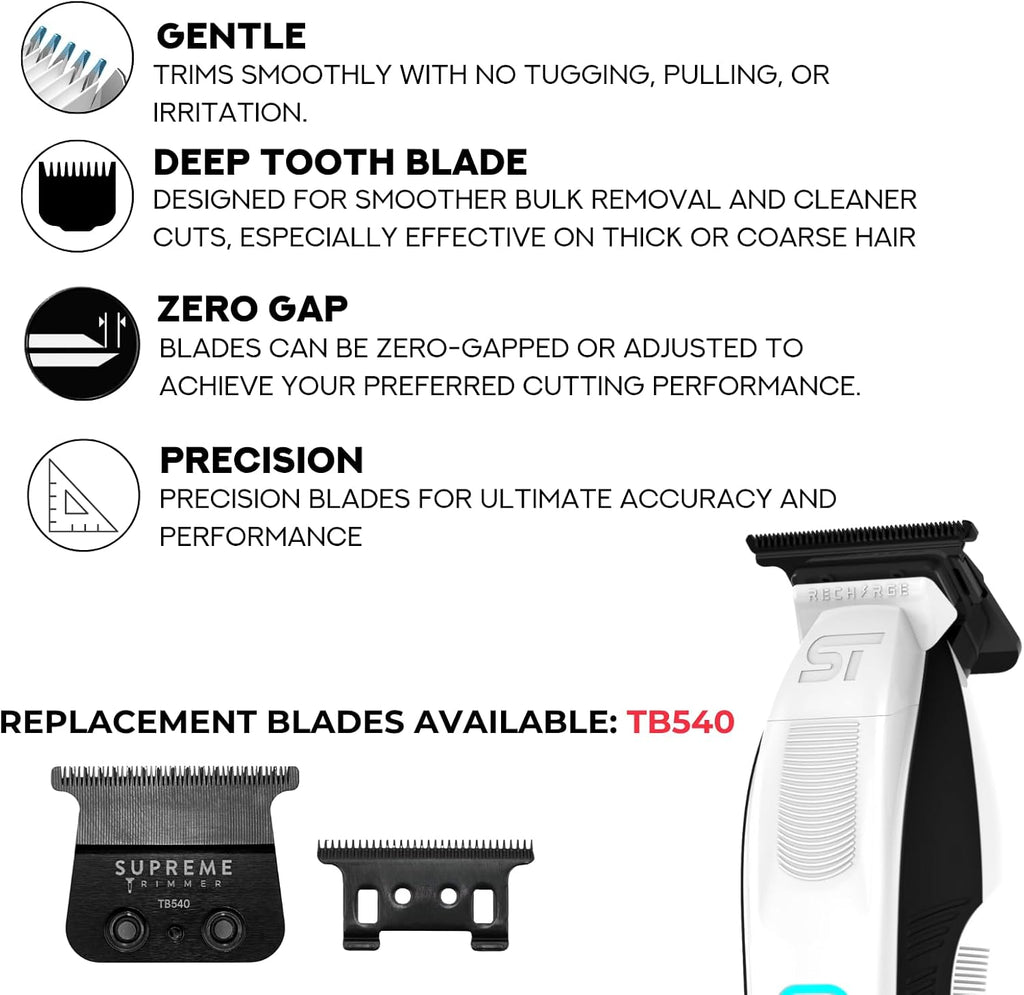 Supreme Trimmer 2-in-1 Recharge Hair Clipper & Beard Trimmer Combo | 7500 RPM, Removable Battery, Smart USB Charging Base | STC779 + ST777