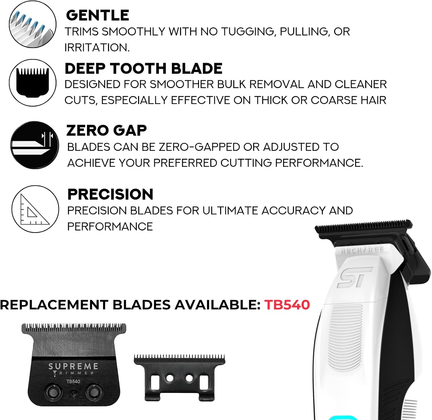 Supreme Trimmer 2-in-1 Recharge Hair Clipper & Beard Trimmer Combo | 7500 RPM, Removable Battery, Smart USB Charging Base | STC779 + ST777