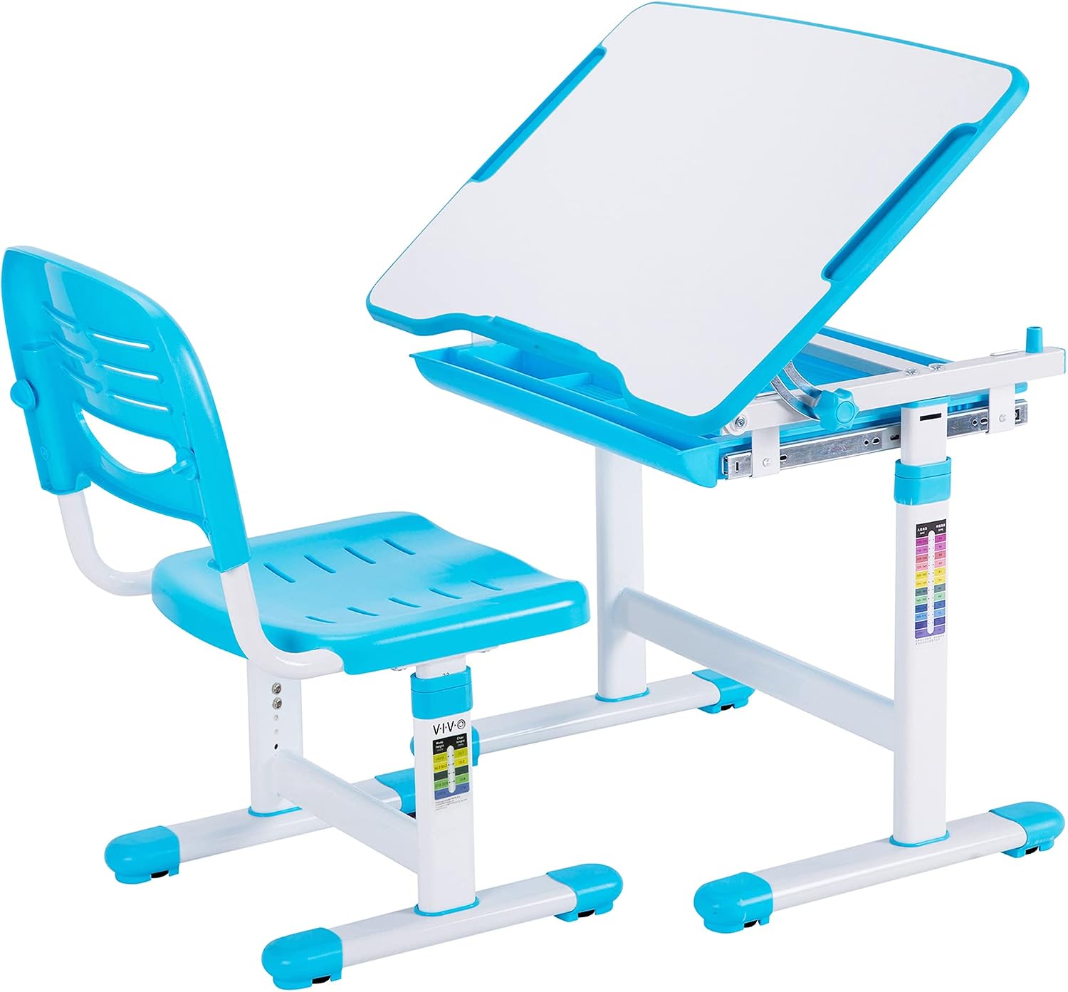 VIVO Height Adjustable Children's Desk and Chair Set, Kids' Multifunctional Interactive Workstation for School Writing Study Play, Tilting Desktop with Pullout Storage Drawer, Blue, DESK-V201B