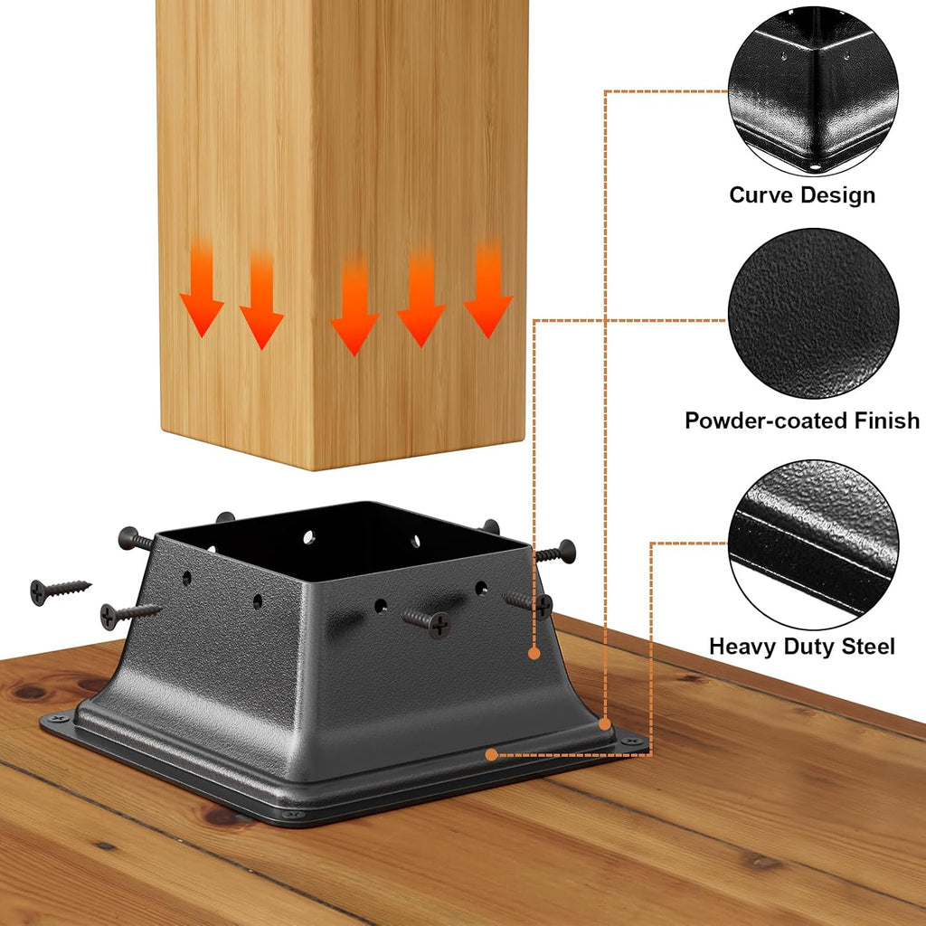 FMhotu 4x4 Post Base 20Pcs, Internal 3.6'x3.6' Heavy Duty Powder-Coated Steel Post Bracket Fit for Standard Wood Post Anchor, Decking Post Base for Deck Porch Handrail Railing Support with Screws