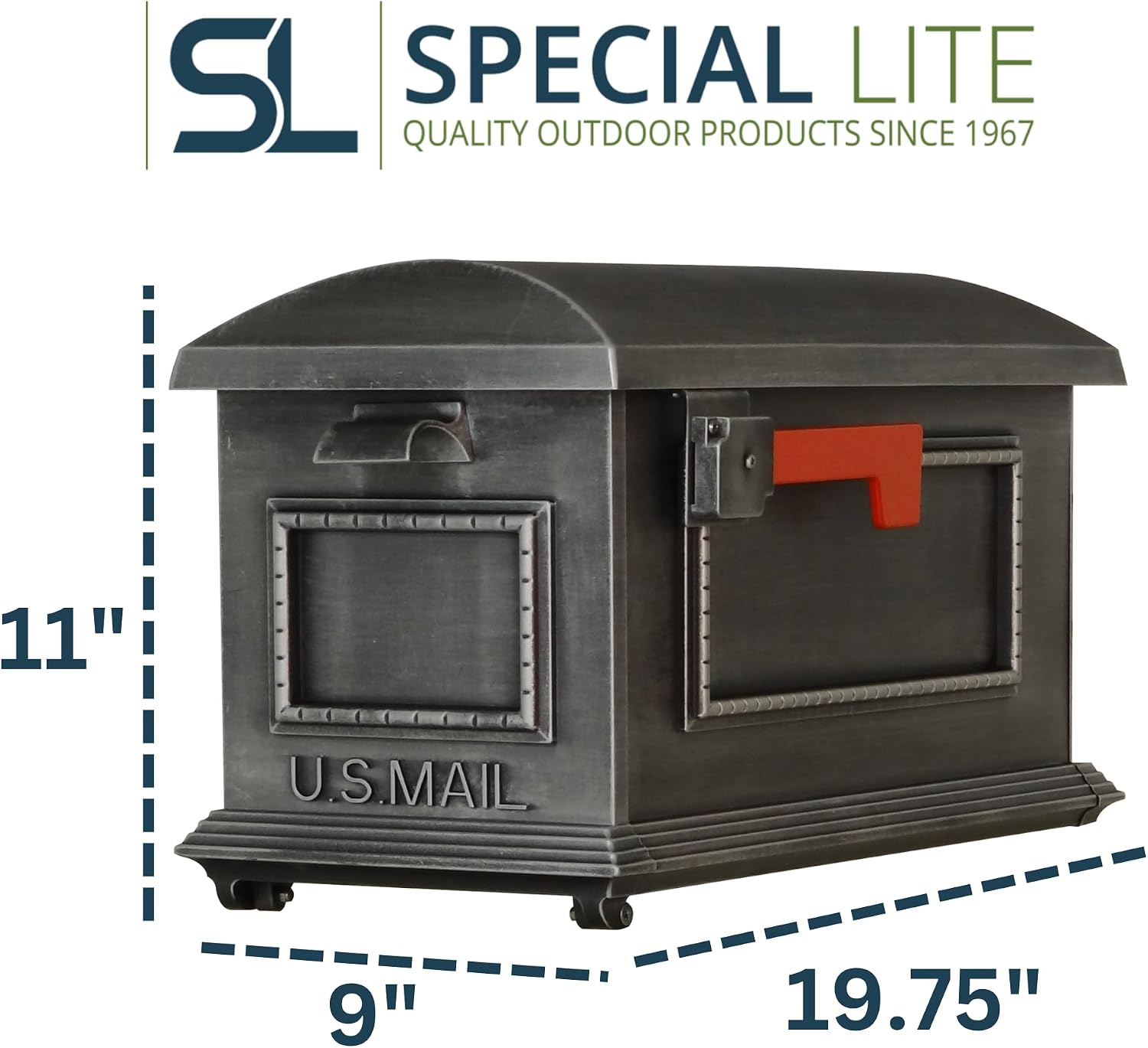 Special Lite Traditional Curbside Mailbox - Swedish Silver Aluminum Mailbox for Post Mount - SCT-1010-SW