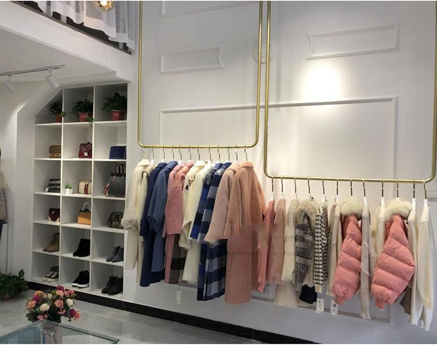 Clothing Store Display Racks, Wall-Mounted Heavy-Duty Clothes Rails, Detachable Clothes Storage Racks, Metal Ceiling Hangers for Bridal Shops(Golden-80Cmx125Cm