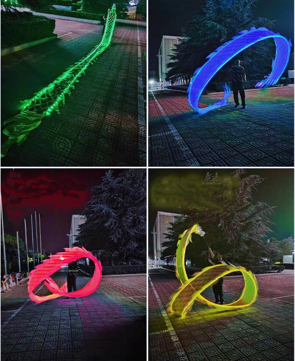 DSJUGGLING 8 Meters (26.2 FT) Square Exercise Dance Dragon Poi with 3D Dragon Head and Swing Rope Combo, Chinese Dragon Dance Flowy Ribbon Streamer Outdoor Fitness Dragon Stage Prop Set (Red LED)