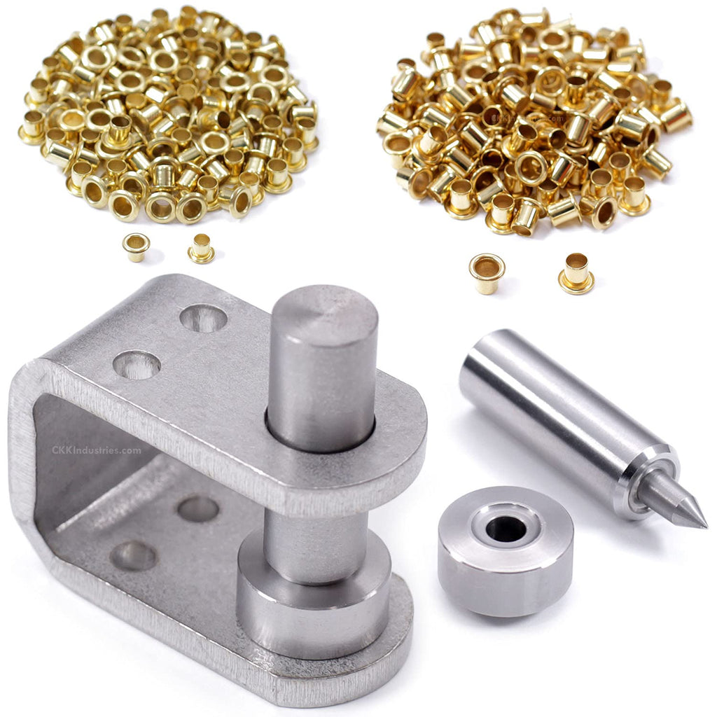 Eyelet Setting Tools & Eyelets Combo - (1) [ #6 & #8 Eyelet Setting Dies (3/16 & 1/4 Inch) ] + (100) [#6-6 & #8-9 Brass Eyelets (3/16 & 1/4 Inch diameters)] - for Holster Making, Sewing, Repair, etc.