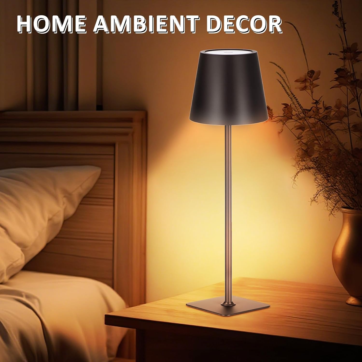 Retisee 12 Pack Cordless Table Lamp Portable LED Rechargeable Desk Lamp 3000mah Battery Operated 3 Color Stepless Dimming Waterproof Touch Control for Bedroom Restaurant (Black)