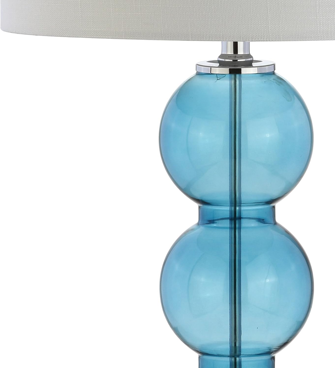 JONATHAN Y 27' Sky Blue/Chrome Triple-Sphere Glass Table Lamp Set of 2, Bedside, White Linen Shade, Modern Table Lamps for Living Room, Bedroom, Office, LED Bulbs Included (JYL1070C-SET2)