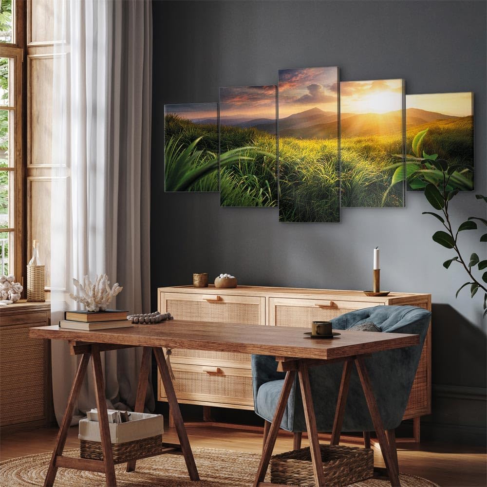artgeist Acoustic Canvas Wall Art Nature Mountains 80x40 in - 5pcs Picture with Acoustic Foam Sound Print Artwork Room Acoustics Soundproofing Landscape Sky c-A-0095-b-m