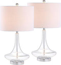 JONATHAN Y 25.5' Clear/Chrome Glass Teardrop Table Lamp Set of 2 for Bedroom, Modern Bedside Lamps for Living Room, White Linen Drum Shade, LED Bulbs Included (JYL1081C-SET2)